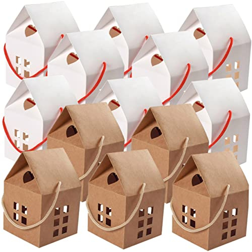 VALICLUD 20 Stück Kreative Geschenkbox Klein aus Papier in Hausform mit Tragegriff und Hohlausschnitt für Süßigkeiten und Snacks als Partyverpackung im Alltag und Fest