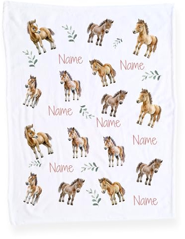GRAZDesign Personalisierte Babydecke mit Pferden Kuscheliges Geschenk zur Geburt oder zum Geburtstag Kuscheldecke - 100x75cm