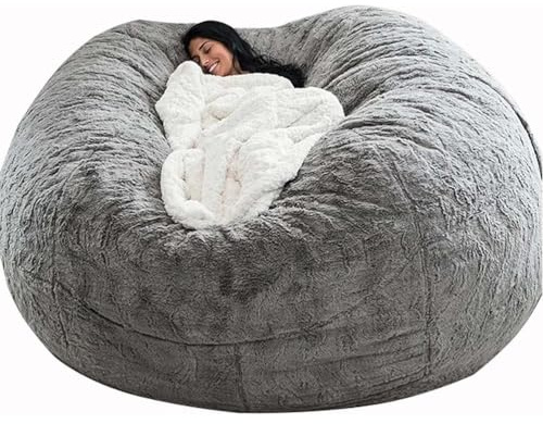 DECORN Funda para puf sin Relleno, Bolsa Grande y Redonda de Terciopelo Suave, Lavable, para Guardar Juguetes de Peluche, Muebles de Sala de Estar y Dormitorio,Gris,5FT