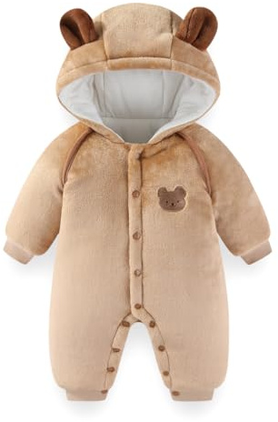 DivingBirds Baby Snowsuit Hooded Romper, Bear Fleece Jumpsuit Newborn Warm Winter Outfits Bodysuits 0-3 Months