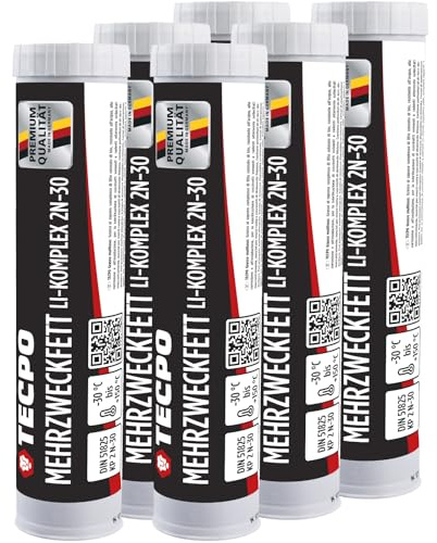 TECPO Hochleistungs Mehrzweckfett Li-Komplex 2N-30 6x 400g Kartusche Langzeitfett Wälzlagerfett extreme Druckbelastbarkeit reibungs- und stoßmindernd Schmierfett mit Korrosionsschutz