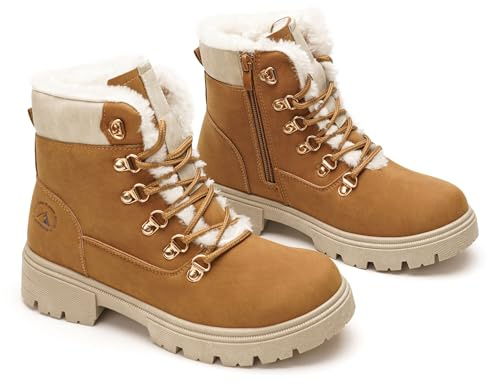 GLAMORA Botas de Nieve para Mujer, Botines de Invierno Impermeables, Antideslizantes, con Pelo, Estilo Montaña, Cremallera Lateral y Cordones G25150-cm-37