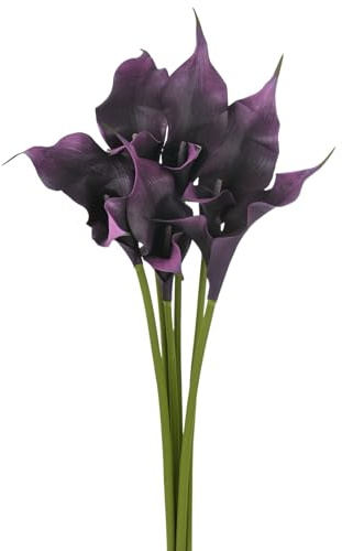 M METERXITY 6-Pack Artificial Calla Lily Flowers 23in, Black Purple | Faux Two-petaled Calla Lily, Silk Bouquets, Real Touch Faux Flowers, for Home, Wedding, Christmas, Party