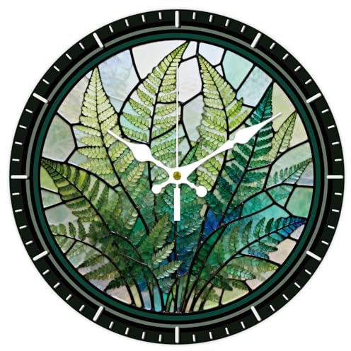 CONCHLERY 12 Inch Wall Clock Fern Leaf | Fern Leaf Round Wall Clock Silent Non Ticking for Home Living Room and Office