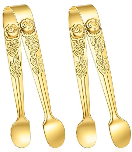2 PCS Sugar Cubes Tongs Mini Tongs Small Gold Tong Ice Tong 4 Inch Stainless Steel Sugar Cubes for Coffee Bar Appetizers Bar Dessert