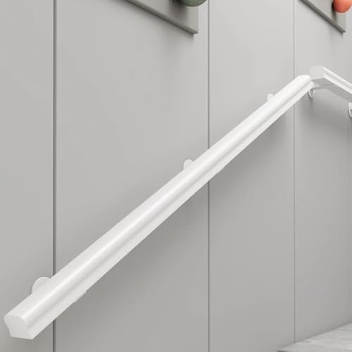 ZIUSFAC Main Courante Vintage Rampe D'escalier en Bois Massif Rampe Escalier Intérieur Barre D'appui Murale 90-500cm Balustrade Noir/Blanc(White,5ft/150cm)