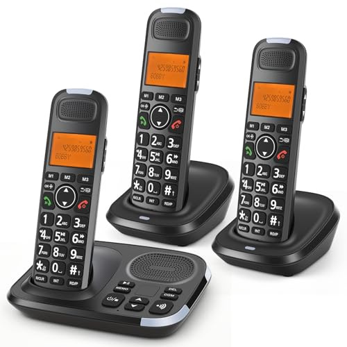 ORNIN D1015E Expandable Cordless Phone System with Answering Machine, Caller ID, Big Buttons, Speakerphone, Audio Assist - Home & Small Business(3 Handsets)