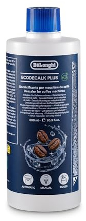De'Longhi EcoDecalk Plus - Descalcificador para Cafeteras 6 Dosis | Solución Descalcificadora, Fórmula de Origen Vegetal, Mantenimiento de Cafeteras, Botella de 600 ml, Biodegradable, DLSC506