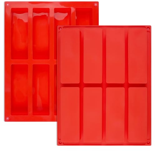 2 Piezas Molde de Silicona Rectangular, Moldes para Barritas Energéticas | 8 Cavidades Moldes de Barra de Cereal, Antiadherente, para Chocolate Muffin Brownie Tarta de Queso Jabón