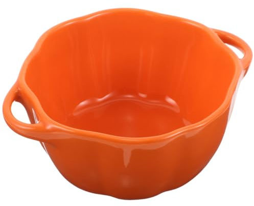 OFFIGAM Ciotola per Zuppa in Ceramica a Forma di Zucca Arancione, Facile da Pulire Manici, per Pasti in Famiglia e Controllare le Porzioni