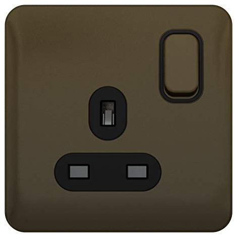 Schneider Electric - Lisse Screwless Deco, Switched Single Power Socket, 13A, Single Pole, Mocha Bronze with Black Insert, GGBL3010BMB