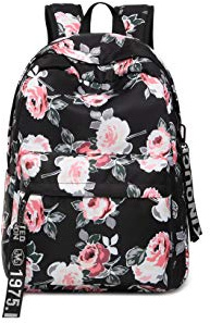 Popoti unisex ryggsäck nylon dagväska, multifunktionell kanvas ryggsäck skolväska blomma ryggsäckar skolryggsäck kvinnor män tonåring för utomhus vandring resor camping, svart, 29x15x42cm, Ryggsäck