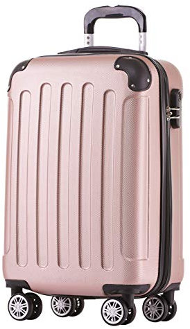 BEIBYE Hartschalen-Koffer Trolley Rollkoffer Reisekoffer Handgepäck 4 Rollen (M-L-XL-Set) (Rosa Gold, M)