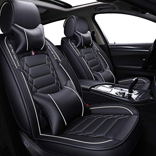 JDWBT Sitzbezüge Leder, Vorne und Hinten 5-sitziges Set Universal Leder Seasons Protectors Pad Kompatibler Airbag mit Kissen. (Farbe : Weiß)