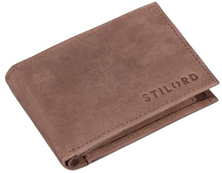 STILORD 'Lincoln' Mini Geldbörse RFID Leder Herren Slim Wallet Minibörse Portemonnaie klein NFC Protector kleine Brieftasche Echtleder in Geschenkbox klein, Farbe:Austin - braun