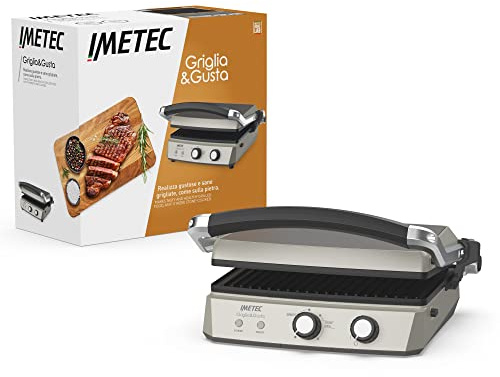 Imetec Griglia&Gusta Bistecchiera, Piastre Antiaderenti Removibili, Rivestimento Triplo Strato al Titanio Stone-Look, Grill con 7 Posizioni, 3 Funzioni di Cottura, Thermo Control, 2000 Watt