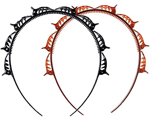 Voarge 2 Stück Haarreif mit klammern, frisurenhilfe,Stirnband mit Zahnstirnband Braid Tool, elegantes Stirnband für Frauen und Mädchen, Schwarz und Braun