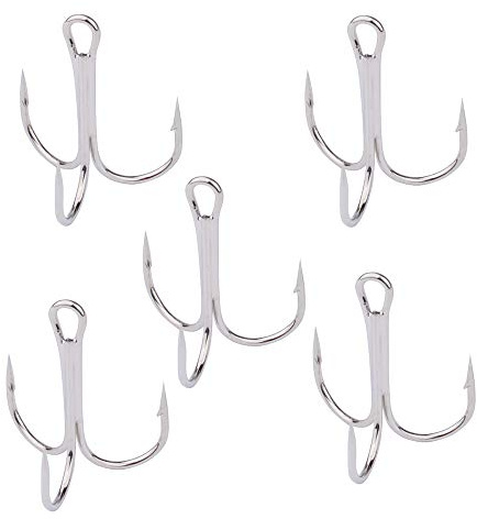 Gierzijia - Lot de 50 hameçons triples, tailles 2#, 4#, 6#, 8#, 10#, hameçons en acier à haute teneur en carbone, fortement tranchants, courbés en rond, pour eau douce et eau salée (Argent, 8#)