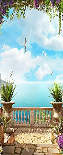 A.Monamour Türtapete Selbstklebend Türfolie Türposter 3D Meerblick Vom Balkon Vinyl Folie Türdeko Tapete Wandbild Türaufkleber Türtattoo 85 x 215 cm