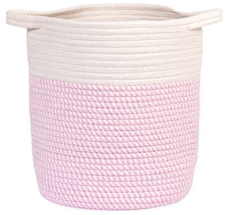 Cestas de cuerda de algodón biodegradables, organizador almacenamiento para lavandería, juguetes, manta maquillaje, artículos bebé, plantas interior, jardín, azul, beige, rosa, blanco y