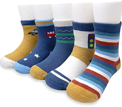 Adorel Chaussette Chaude Coton Hiver Motif Garçon Lot de 5 Rayé 26-28 (Taille Fabricant: L)