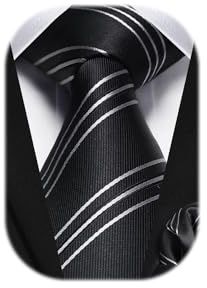 HISDERN Gestreifte Krawatten für Männer Krawatte und Einstecktuch Set für Hochzeit Party Arbeit Business Krawatte Herren Einstecktuch Kontrastfarbe Schlips Geschenke für Männer,Schwarz 2