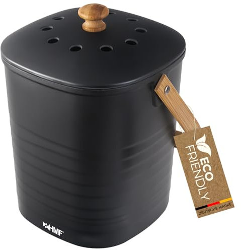 HMF Nachhaltiger Biomülleimer Küche, Geruchsdichter Komposteimer mit Deckel | 3 Liter | Schwarz