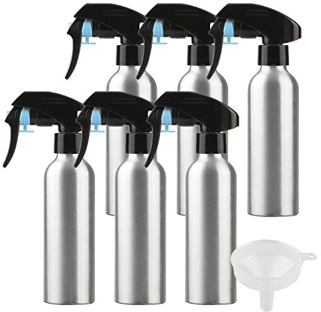 ZEOABSY 6 Piezas Pequeño 150ml Spray de Aluminio Plata Botella de Spray Vacía con Pulverizador Negro de Niebla Fina Atomizador para Limpieza, Cabello, Plantas, Flores, Peluqueria Cosmético, Viaje