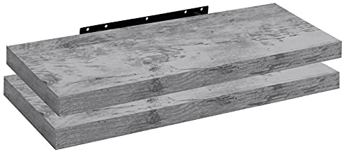 WOLTU 2X Wandregal Wandboard Bücherregal Regale für Deko Wandablagen aus MDF Holz, 2er Set Hängeregal Grau Eiche, 100x22,9x3,8cm RG9317grei-2