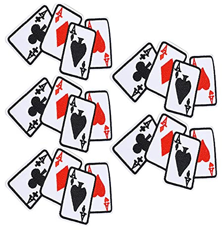5 Stück Gestickte Aufnäher, Poker Ace Kleidung Patch Zum Aufbügeln, Spielkarten-Applikation, Aufbügler-Set Zum Aufbügeln für Kleidung, Kleid, Hut, Jeans