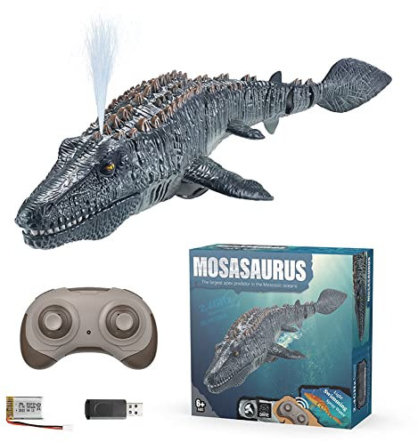 2.4G RC Boot Dinosaurier Pool Spielzeug, Elektrisches Wasserstrahl Hai-Spielzeug mit Licht Haiboot Unterwasser RC Elektro Rennboot Schwimmender Mosasaurus Spielzeugboot für Junge Mädchen ab 5 Jahre