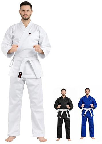 Mytra Fusion Karate Suit Uniform Multiple Sizes and Colors Jiu Jitsu, BJJ Gi Ultra Lightweight Jujitsu Gi for Men, Women & Kids (White, 5/180)
