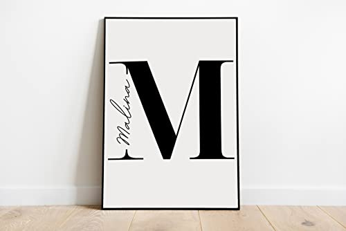Personalisiertes Buchstabenposter, schwarz-weiß, Premium Papier, Kunstdruck Wandposter Wanddeko minimalistisch, Wohnzimmerposter mit Namen Namensposter Geschenkidee 40x30cm