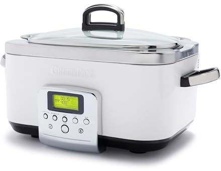 GreenPan Elite 8-in-1 Programmable 6L Electric Slow Cooker,Dishwasher Safe Lid & Removable Crock,PFAS-Free Healthy Ceramic Non-Stick Multi-Cooker, Sear, Sauté/Brown,Steam Basket,Roast, Cloud Cream