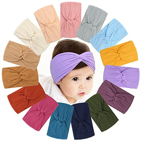 BBGifts 15PCS Baby Nylon Headbands 3.5 inches Handmade Jacquard Weave Elastic Headbands for Baby Girls Newborn Infant Toddlers Kids