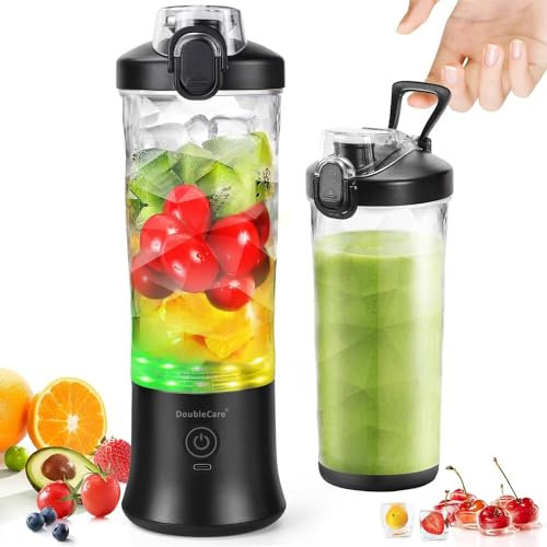 Frullatore Portatile,USB Mini Frullatore 600 ml Grande Capacità e 4000mAh Batteria,6 Lame 3D e IPx67 Waterproof, Motore da 270w per Preparare Frappè e Frullati, per Casa/Ufficio/Esterno