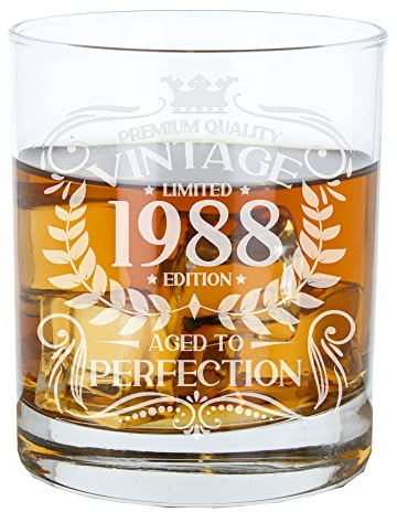 Always Looking Good Verre à whisky gravé vintage 1988 pour homme - Cadeau pour 38 ans - Verre à whisky gravé Bourbon Scotch Lowball