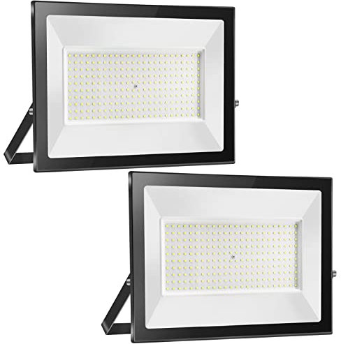 2pcs 200W 20000LM Projecteur LED Extérieur, Super Lumineux Blanc Chaud 3000K Spot LED Extérieur, IP65 Étanche Verre Trempé à Grain Fin LED Éclairage de Sécurité, Lampe LED pour Entrée Terrasse Cour