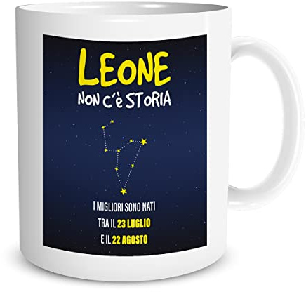 Lol t-shirt Tazza in Ceramica Mug Personalizzata Oroscopo con Segno Zodiacale a Scelta - Zodiaco - Idea Regalo - San Valentino - Compleanno - Natale - Ufficio (Leone)