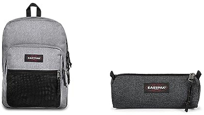EASTPAK Pinnacle Sac à Dos, 42 cm, 38 L, Gris (Sunday Grey) & Benchmark Single Trousse, 21 cm, Gris (Black Denim)