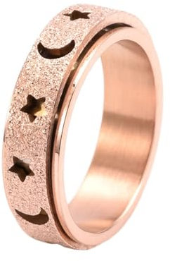 Homxi Ringe Edelstahl Herren mit Gravur,Mondstern mit Spinnerring 6MM Herren Ringe Rosegold Herren Ringe Größe 49 (15.6)