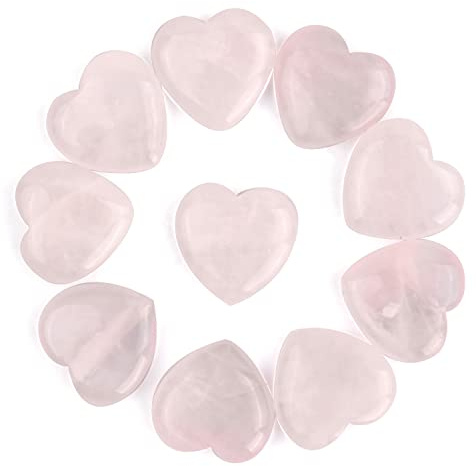 Cozlly 10 Pièces Cristal en Forme de Coeur, Pierre Rose Quartz en Forme de Coeur, Pierres de Coeur, Pierre Rose Semi-Précieuse Décorative, Pierre Gemme en Forme de Cœur pour Thérapie Méditation