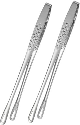 OUNONA 2 pcs Stainless Steel Food Tongs Japanese Style BBQ Tongs Hollow Clamp Long Handle for Serving Fried Fish