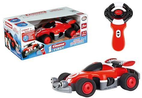 Carrera First RC Racer I 2,4GHz I Fahrzeug für die Kleinsten I Für Kinder ab 3 Jahren I Einfach zu steuern I Sound & Lichteffekte für extra Spaß I Luftreifen für optimale Performance