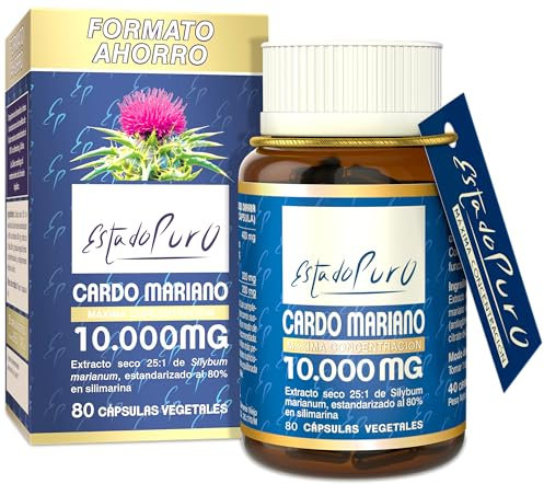 Cardo Mariano Estado Puro 10000 mg | Extracto de Semillas Concentrado 25:1 con 80% Silimarina y Colina | Apoyo para el Hígado, Limpieza y Detox | 40 Cápsulas de Tongil (80 Cápsulas)