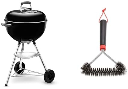 Weber 1231004 Barbecue a Carbonella Bar-B-Kettle, Automobile, Rotondo, 47 cm, Nero + Weber 12 Spazzola per Griglia a Tre Lati