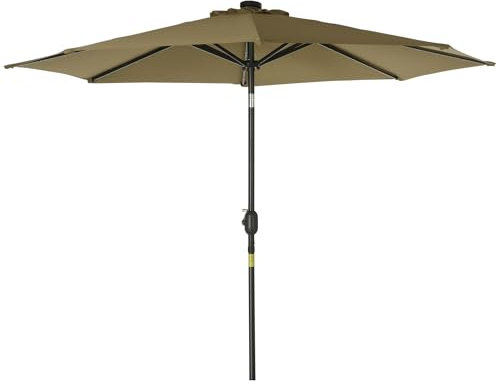 Outsunny Parasol de jardin Parasol droit octogonal inclinable Ø 2,7 x 2,4 m lumineux solaire 24 LED polyester haute densité 180 g/m² marron