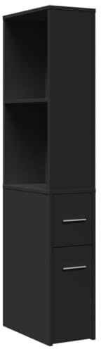 vidaXL Badschrank, Badezimmerschrank Schmal mit Rollen, Nischenschrank Rollschrank für Badezimmer, Badmöbel Hochschrank Nischenregal, Schwarz Holzwerkstoff