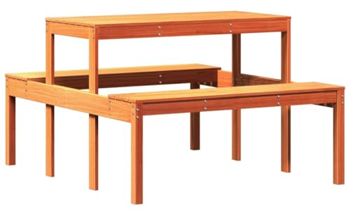 Makastle Campingtisch mit Sitzgruppe, Outdoor Gartentisch mit Bänk, Gartenmöbel Set, Holzbank Tisch Sitzgarnitur Kombibank für Garten, Terrasse, 110x134x75 cm Massivholz Kiefer