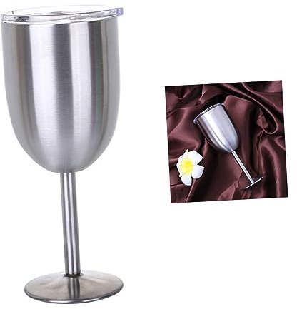 COLLBATH Set Bicchieri Vino Acciaio Inox Doppia Parete Isolati Calici Vino Rosso Bianco Tazze Cocktail Coperchio Riutilizzabili Infrangibili Sicuri Duraturi